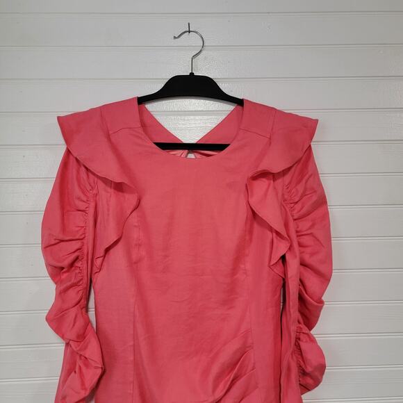 Audette Size Large Linen Tencel Eclipse Dress Ruche Coquette Ruffle Glam Party - Picture 4 of 14